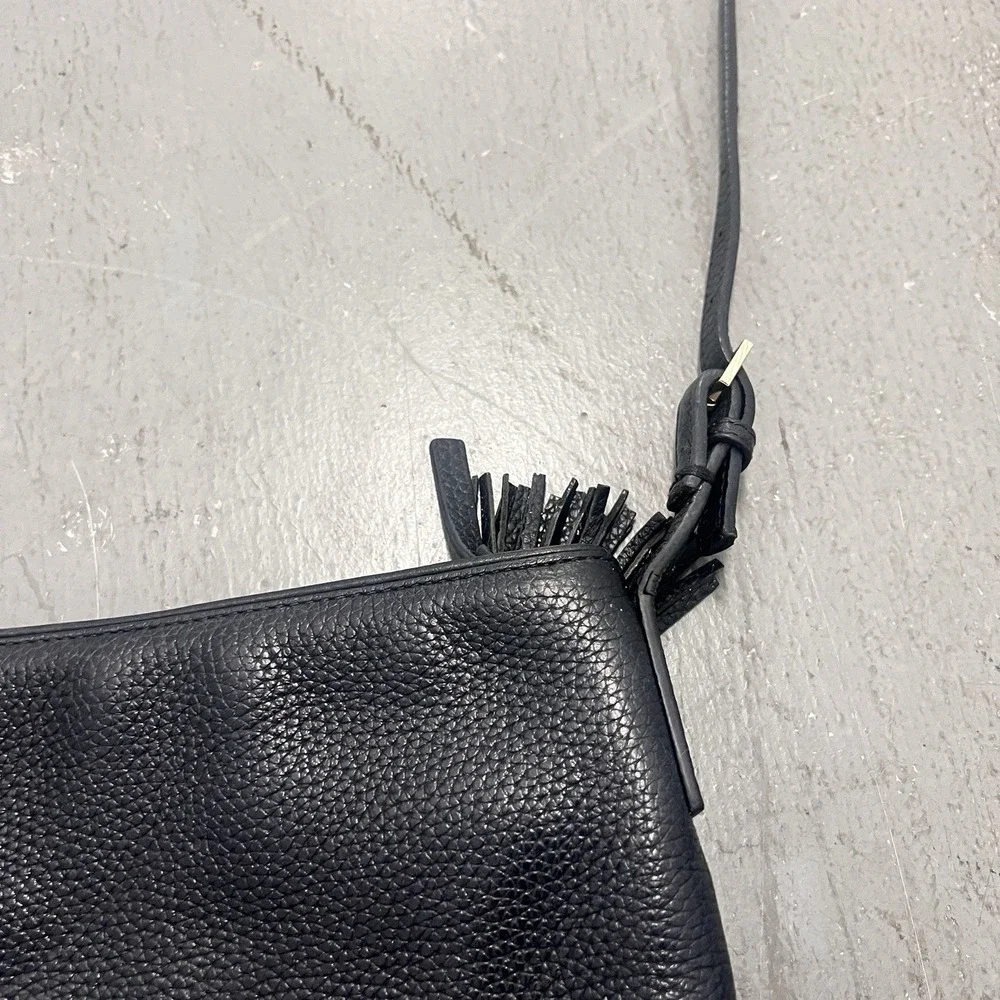 Kate Spade New York Pebbled Leather Crossbody Bag Black Tassel Zip Purse - Picture 6 of 16